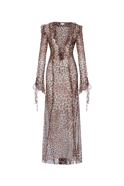 Andrina Sheer Long Sleeve Dress in Cheetah