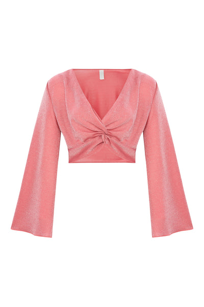 Draco Glitter Knotted Blouse Pink