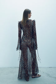 Andrina Chiffon Long Sleeve Dress Cheetah