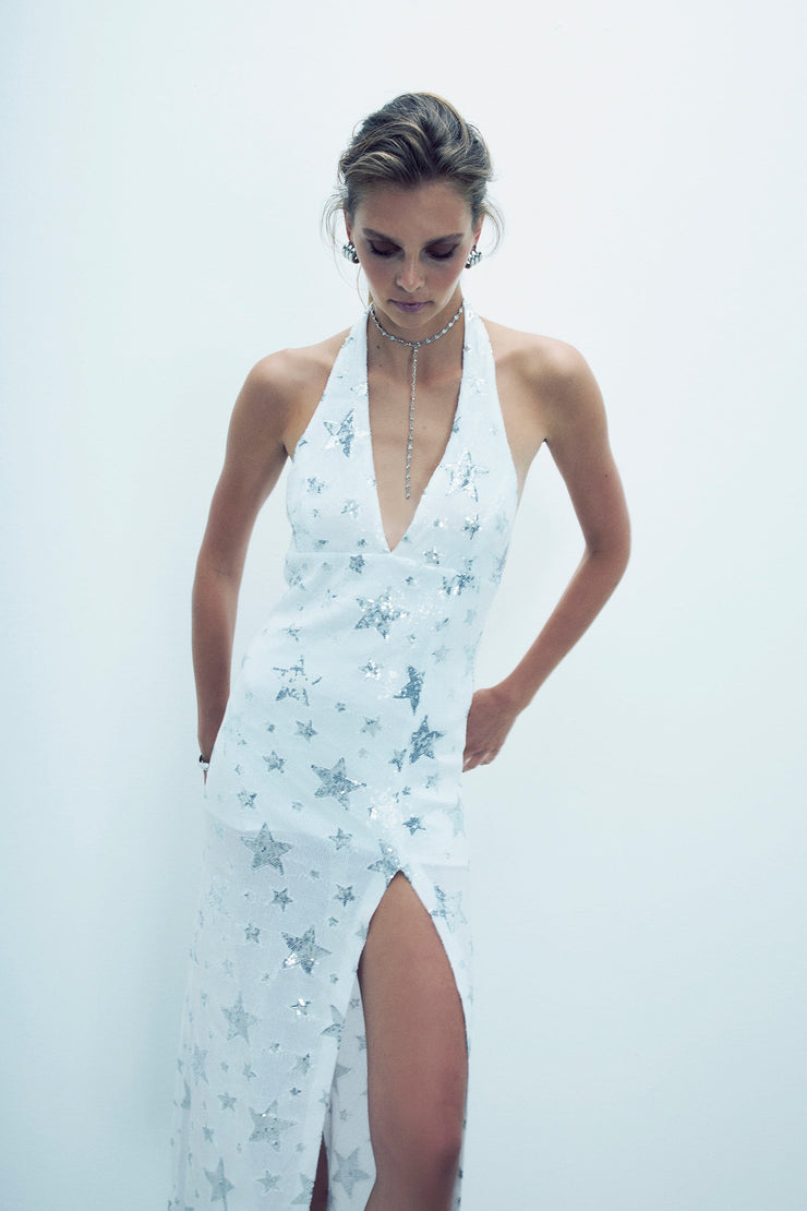 Andromeda Star-Motif Sequin Halter Gown — White | Luxury Evening Dress for Women Andromeda Star-Motif Sequin Halter Gown — White | Luxury Evening Dress for Women