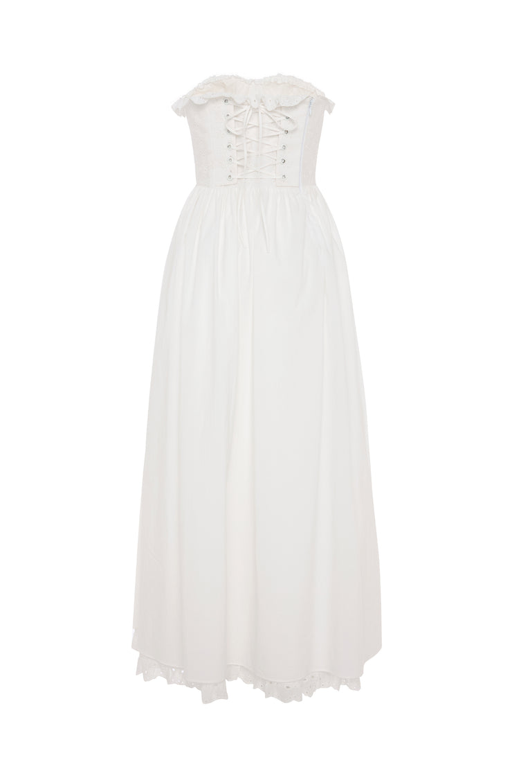 poplin strapless midi dress Strapless Ruched Midi Dress in Poplin