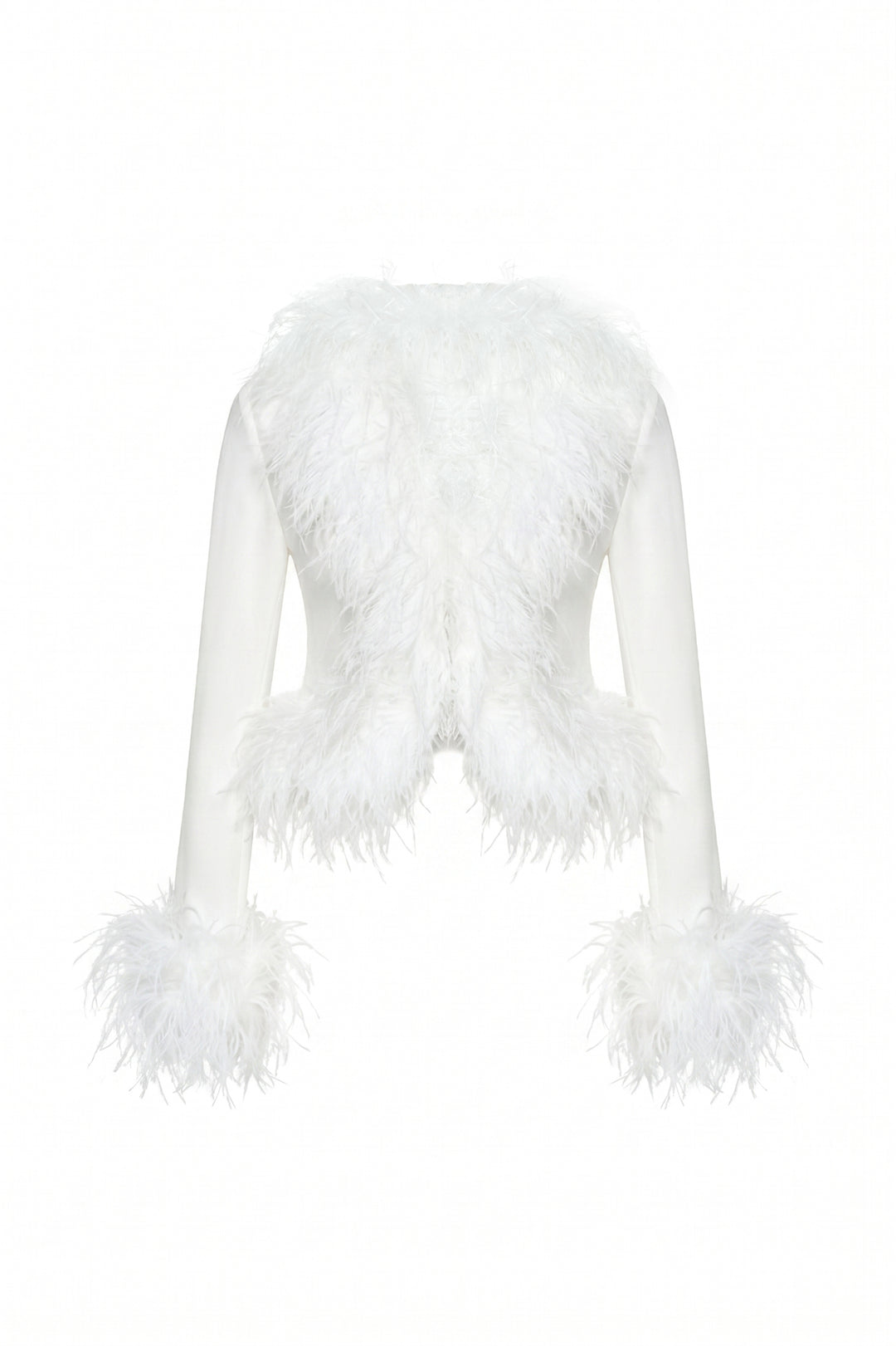 Ritzy Ostrich Feather Detail Chiffon Blouse — White | Luxury Beach