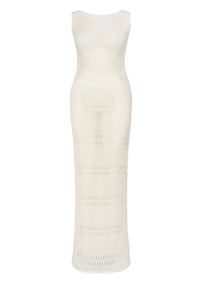 sleeveless knit maxi dress White Louisa Knitwear Maxi Dress