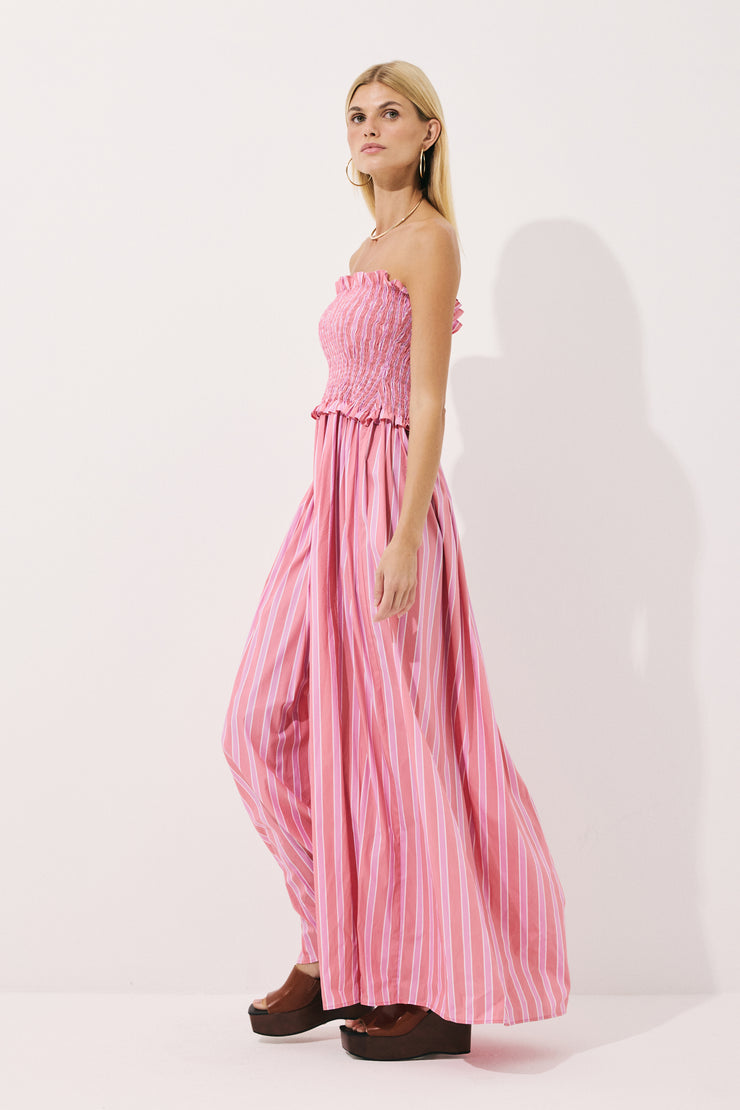 Cinch Striped Smocked Maxi Dress in Cotton Blend Guava Star | Luxury Dress for Women | Sandshaped L Cinch Striped Smocked Maxi Dress in Cotton Blend Guava Star | Luxury Dress for Women | Sandshaped L