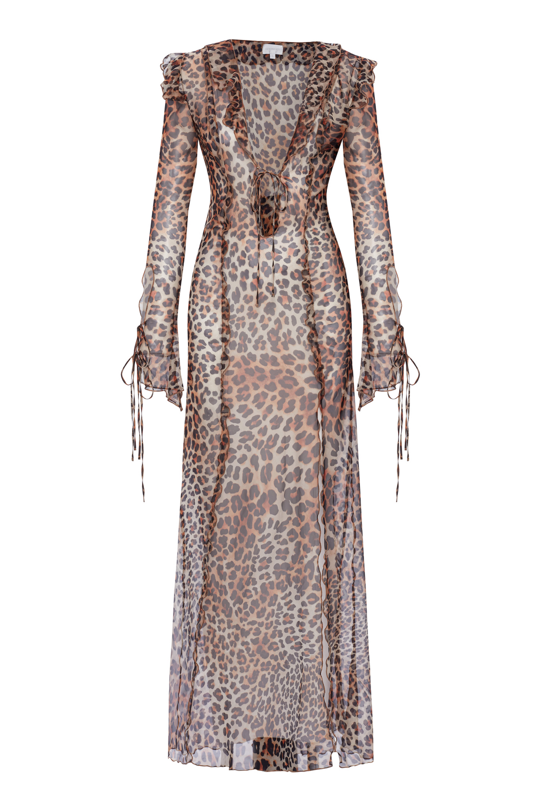 Andrina Chiffon Long-Sleeve Ruffled Dress Cheetah | Luxury Beach Cover-Up for Women | Sandshaped Andrina Chiffon Long-Sleeve Ruffled Dress Cheetah | Luxury Beach Cover-Up for Women | Sandshaped