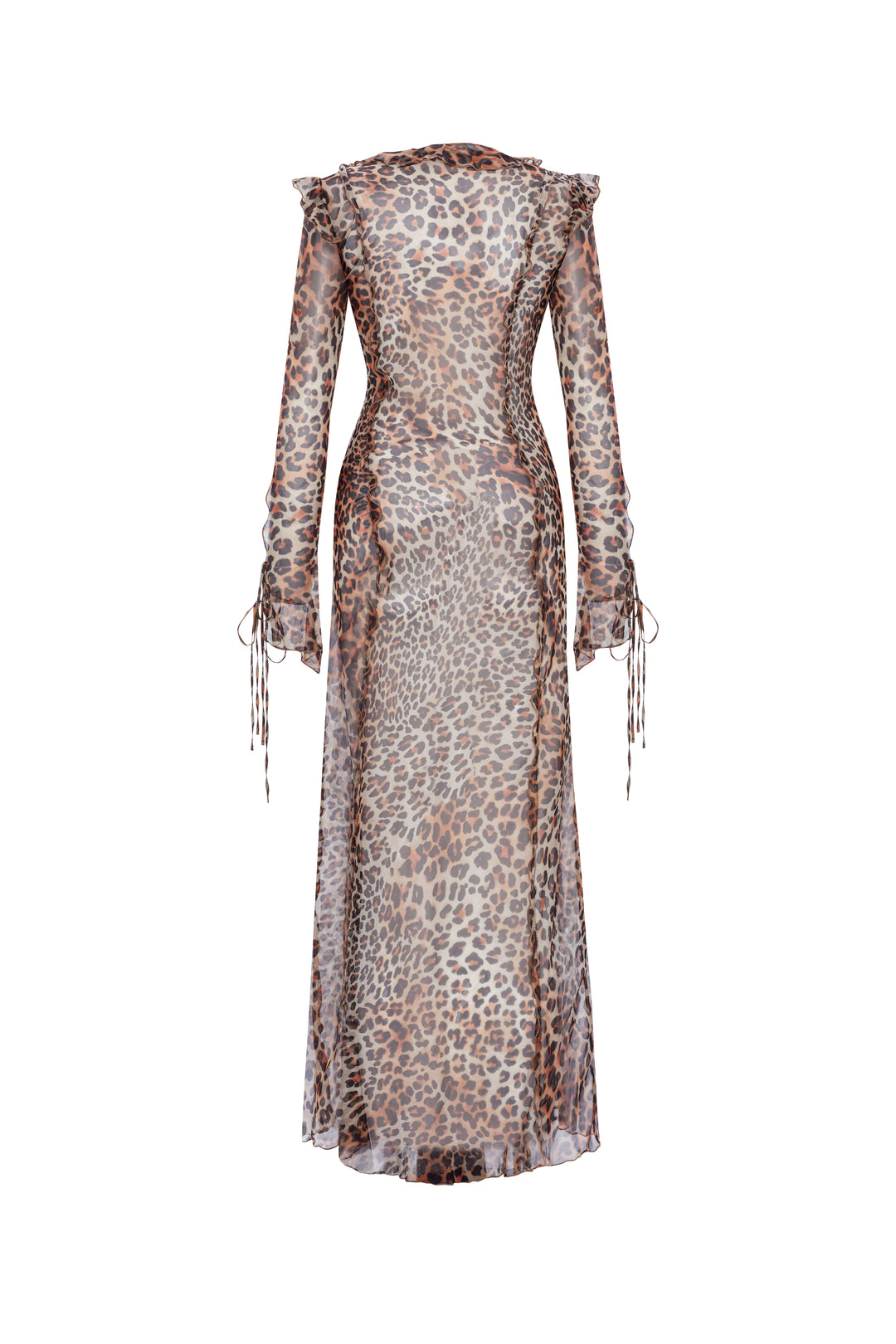 Andrina Chiffon Long-Sleeve Ruffled Dress — Cheetah | Luxury Beach Cover-Up for Women