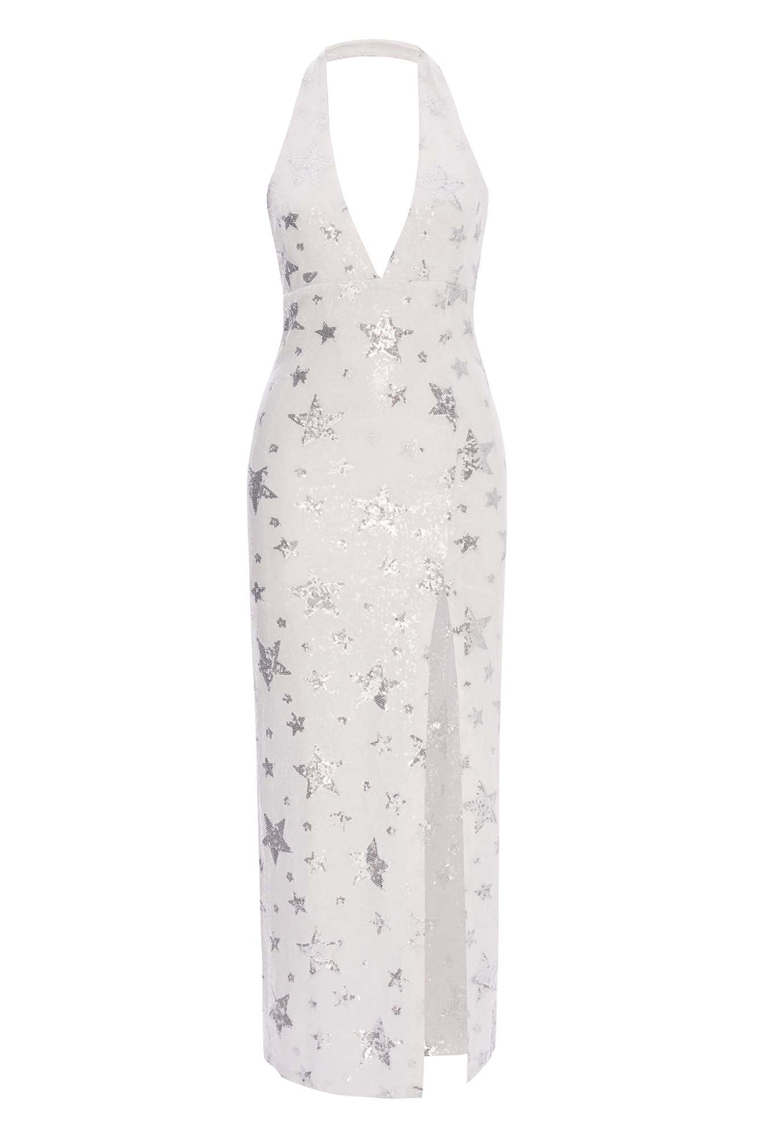 Andromeda Star-Motif Sequin Halter Gown — White | Luxury Evening Dress for Women