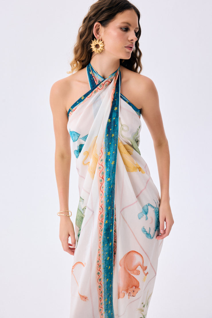 Silk Cotton Blend Pareo In Sigma
