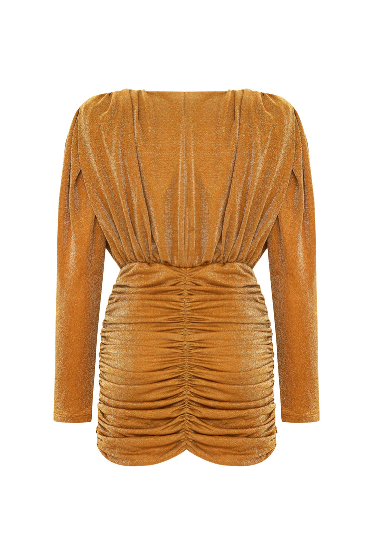 Aries Glitter Draped Mini Dress Gold