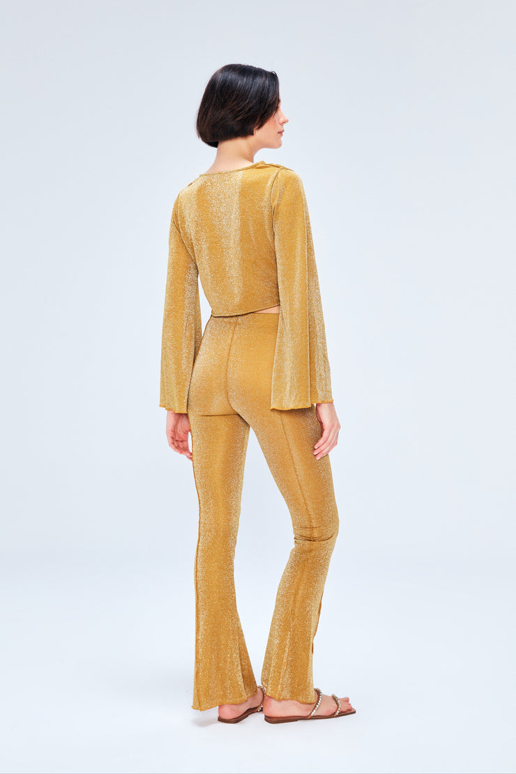 Draco Glitter Knotted Blouse Gold