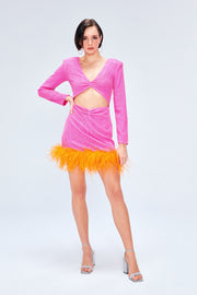 Myriam Sequin Dress With Feather Embellishment In Berry Sandshaped