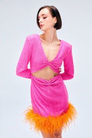 Myriam Sequin Dress With Feather Embellishment In Berry Sandshaped