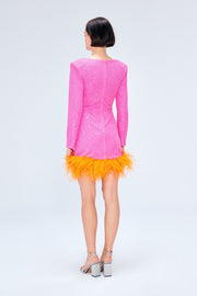 Myriam Sequin Dress With Feather Embellishment In Berry Sandshaped