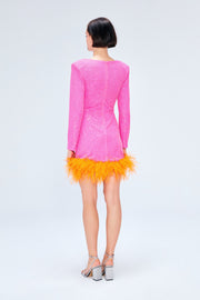MYRIAM SEQUIN DRESS IN BERRY WITH FEATHER EMBELLISHMENT