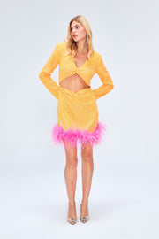 Myriam Sequin Dress With Feather Embellishment In Tangerine Sandshaped