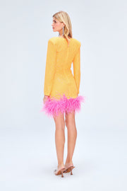 Myriam Sequin Dress With Feather Embellishment In Tangerine Sandshaped