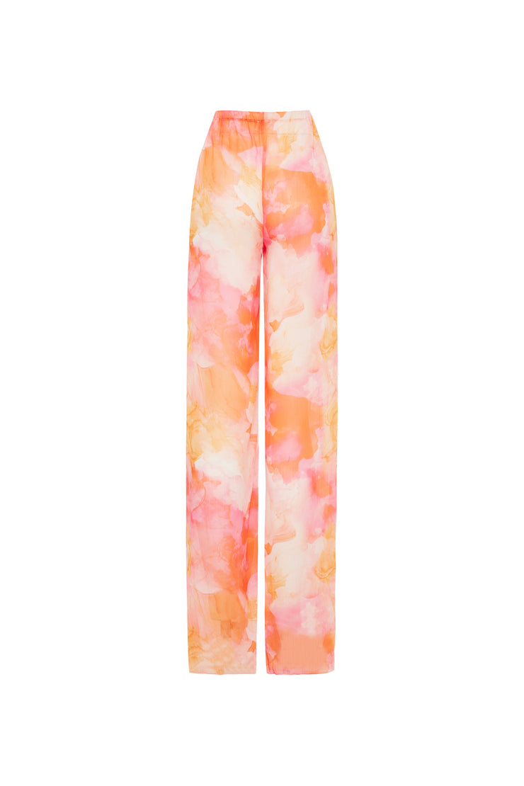 Aqua Sheer Print Beach Trousers Orange