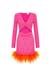 Myriam Sequin Dress With Feather Embellishment In Berry Sandshaped