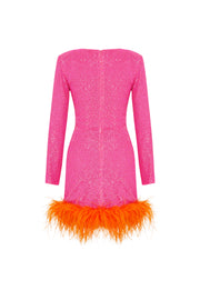 Myriam Sequin Dress With Feather Embellishment In Berry Sandshaped