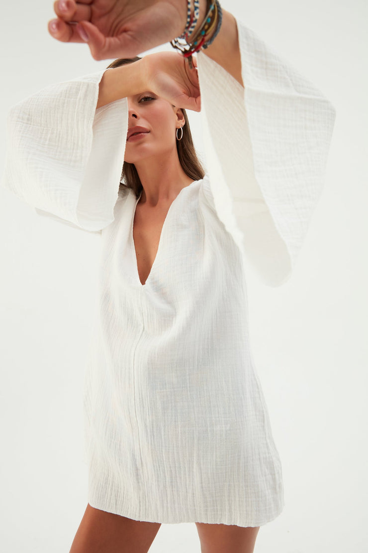 Elle Cotton Gauze Mini Dress — White | Luxury Beach Cover-Up for Women