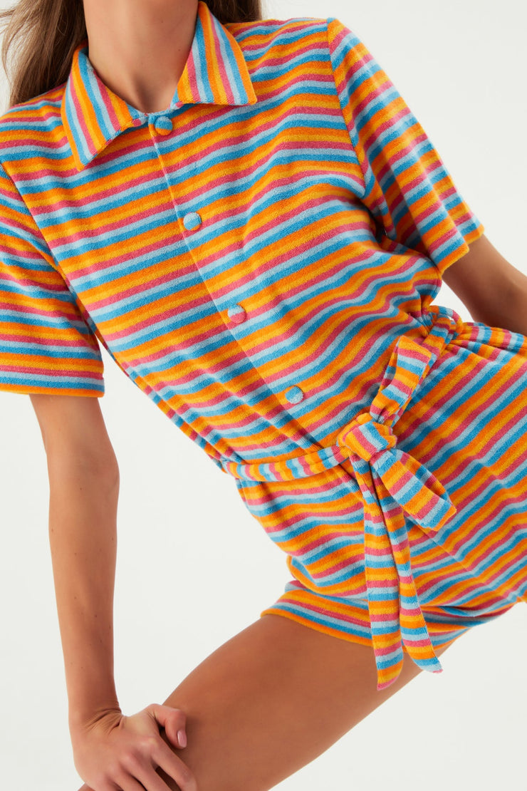 Agatha Striped Terry Romper - Sandshaped