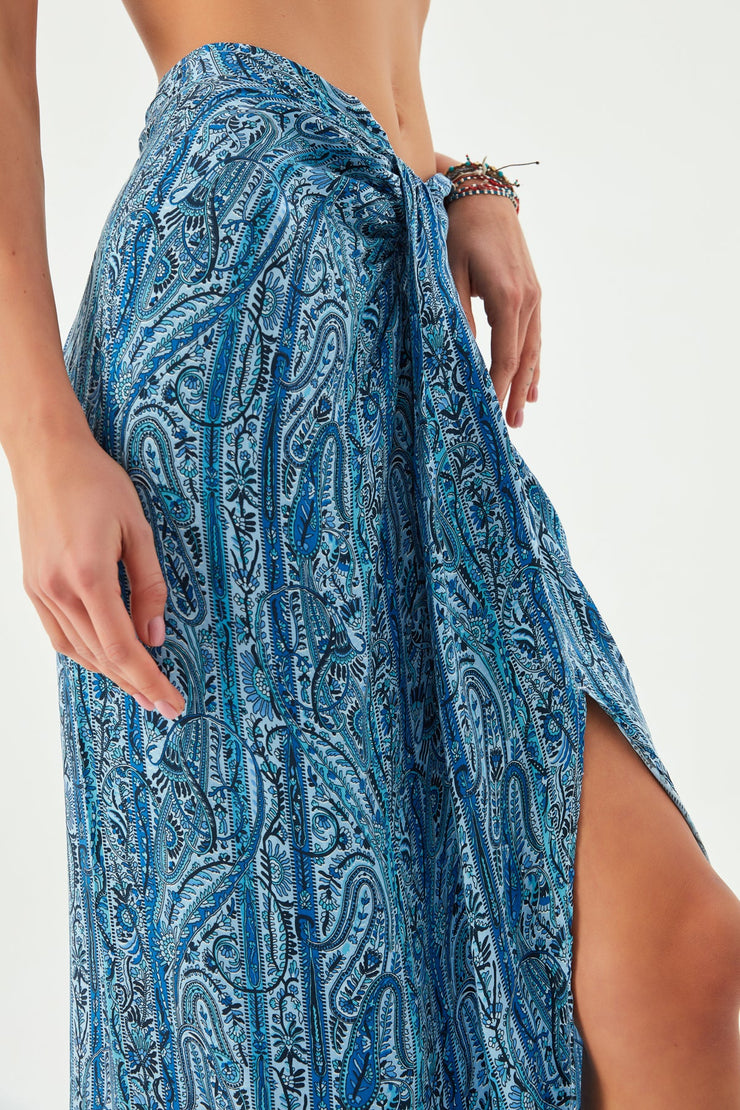 Maya Vegan Silk Knot Skirt Blue - Sandshaped