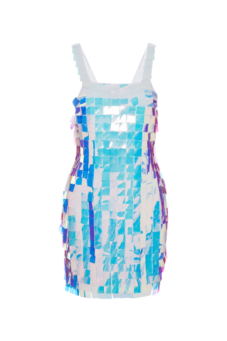 GROOVY SEQUIN DRESS IN SQUARE HOLOGRAM