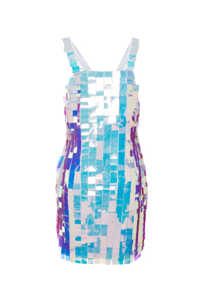 GROOVY SEQUIN DRESS IN SQUARE HOLOGRAM