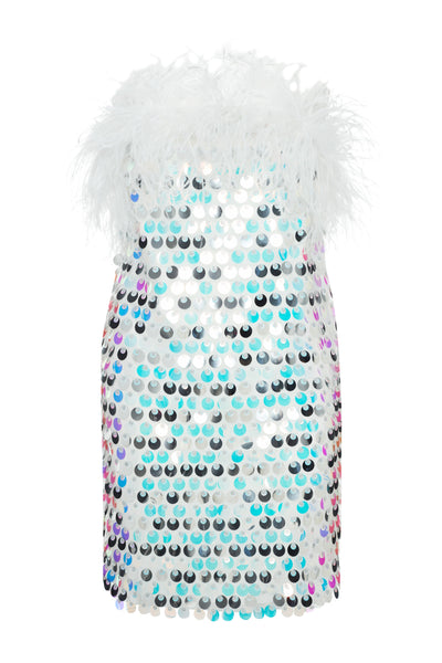 CLOVER SEQUIN DRESS WITH FEATHER EMBELLISHMENT