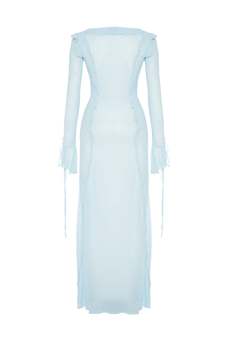 Andrina Sheer Long Sleeve Dress Blue