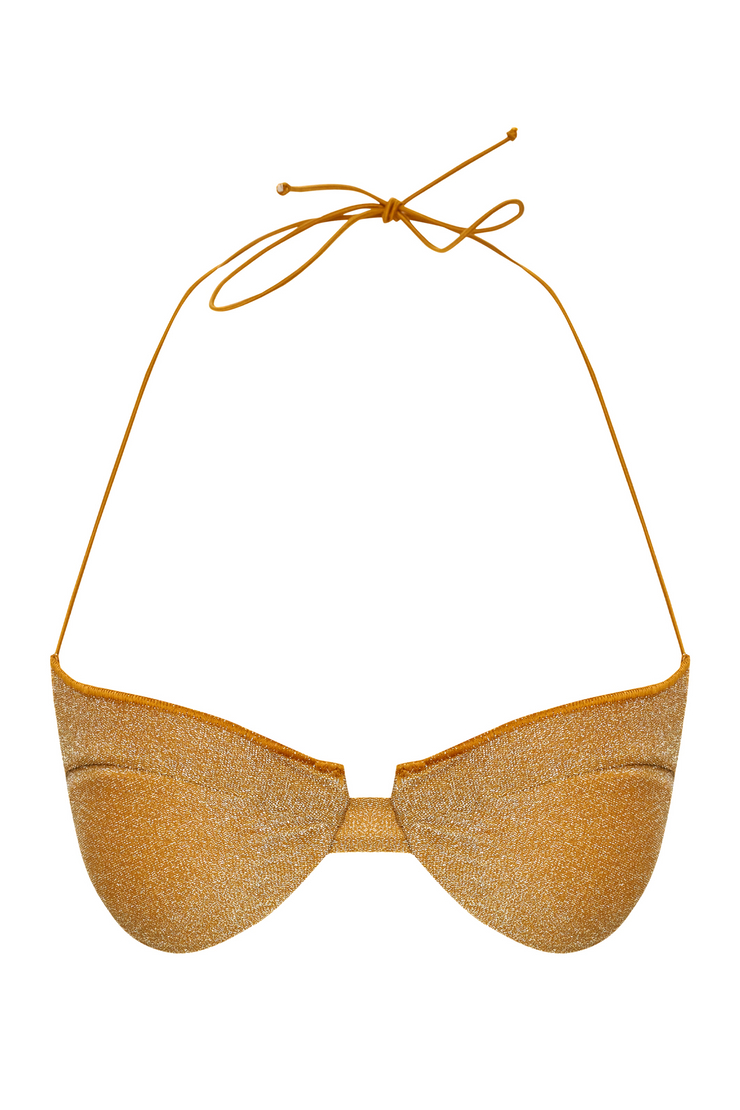 Scarlet Glitter Bikini Top Gold